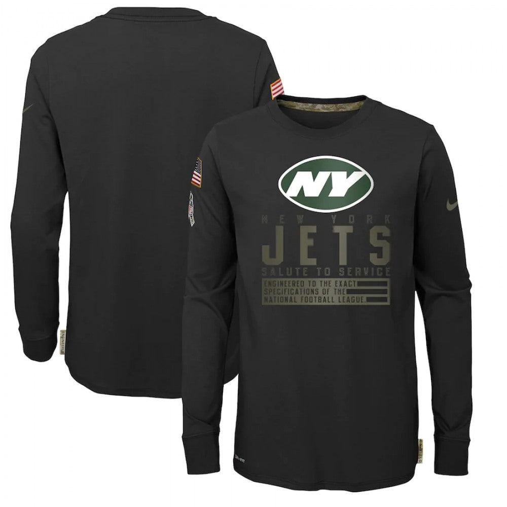 Youth New York Jets 2020 Black Salute To Service Sideline Performance Long Sleeve T-Shirt 