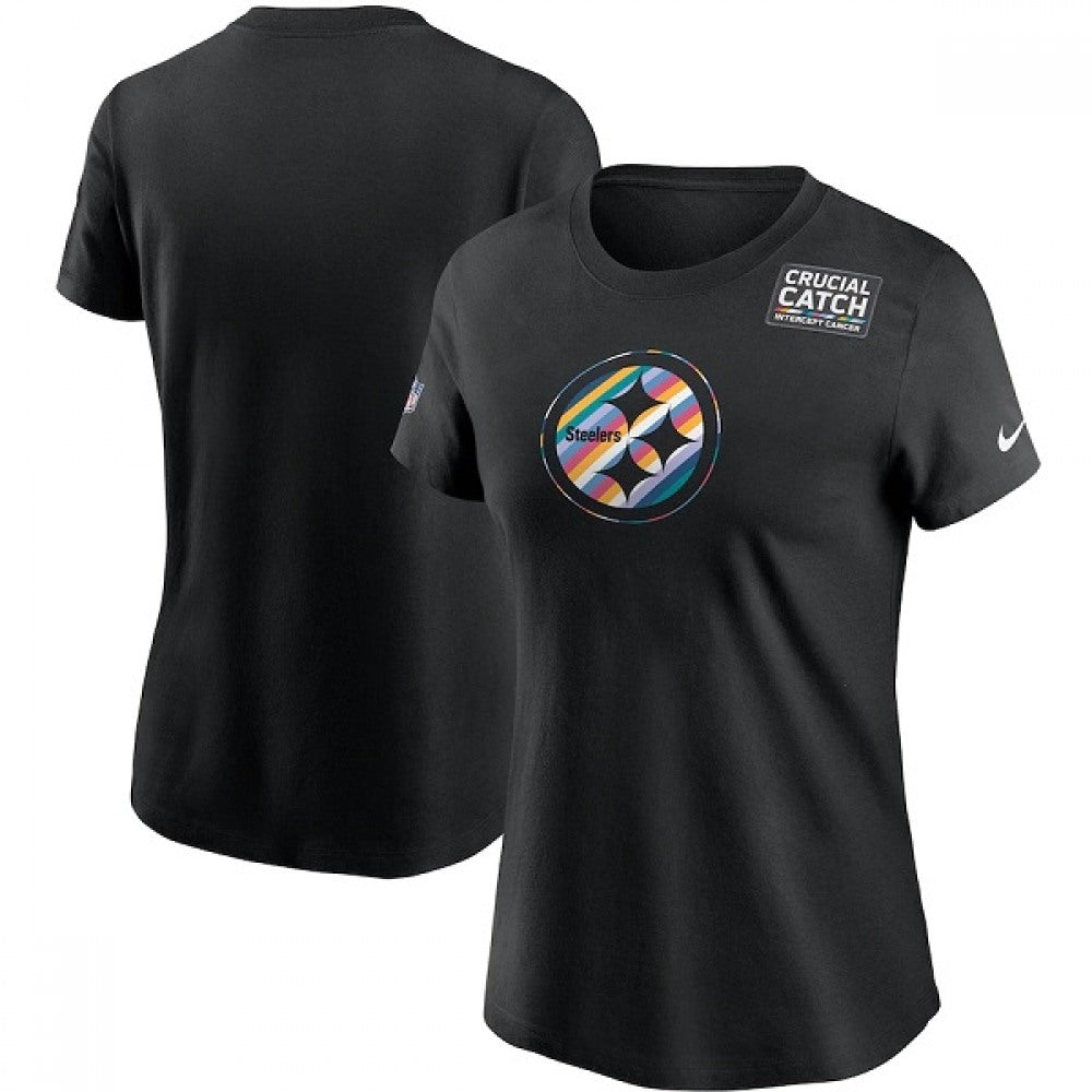 Women's Pittsburgh Steelers 2020 Black Sideline Crucial Catch Performance T-Shirt(Run Small) 