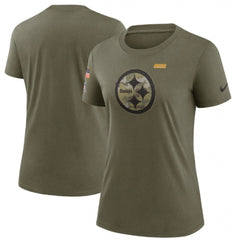 Women's Pittsburgh Steelers Olive 2021 Salute To Service T-Shirt (Run Small) 