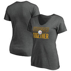 Women's Pittsburgh Steelers Heather Stronger Together Space Dye V-Neck T-Shirt(Run Small) 