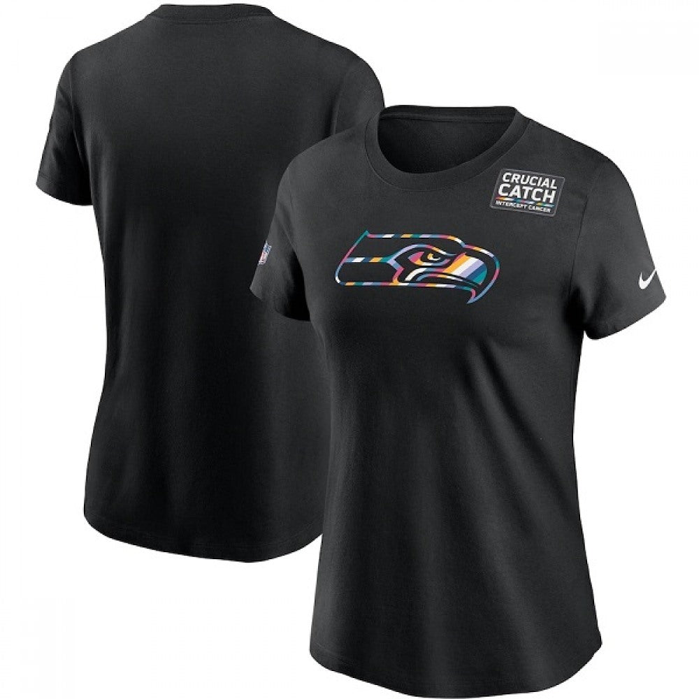 Women's Seattle Seahawks 2020 Black Sideline Crucial Catch Performance T-Shirt(Run Small) 