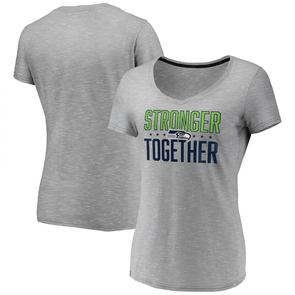 Women's Seattle Seahawks Gray Stronger Together Space Dye V-Neck T-Shirt(Run Small) 