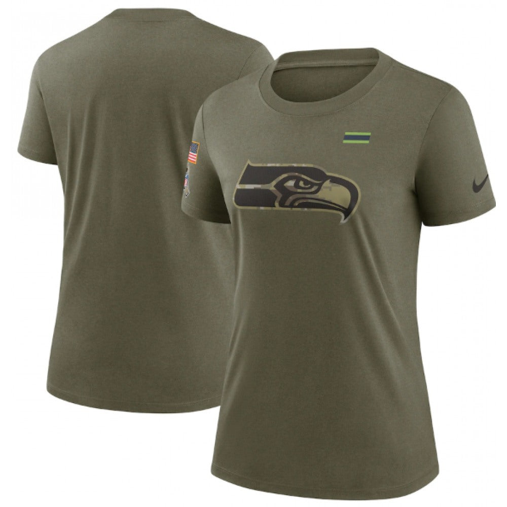 Women's Seattle Seahawks Olive 2021 Salute To Service T-Shirt (Run Small) 