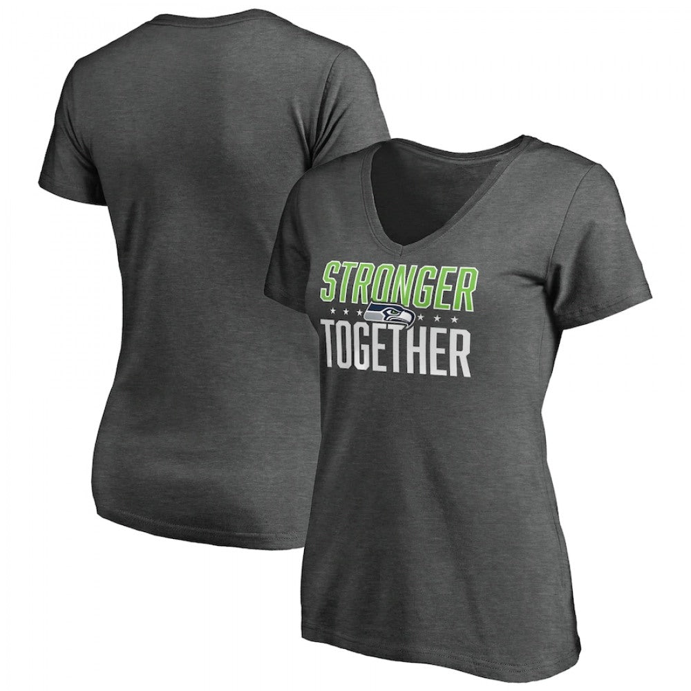 Women's Seattle Seahawks Heather Stronger Together Space Dye V-Neck T-Shirt(Run Small) 