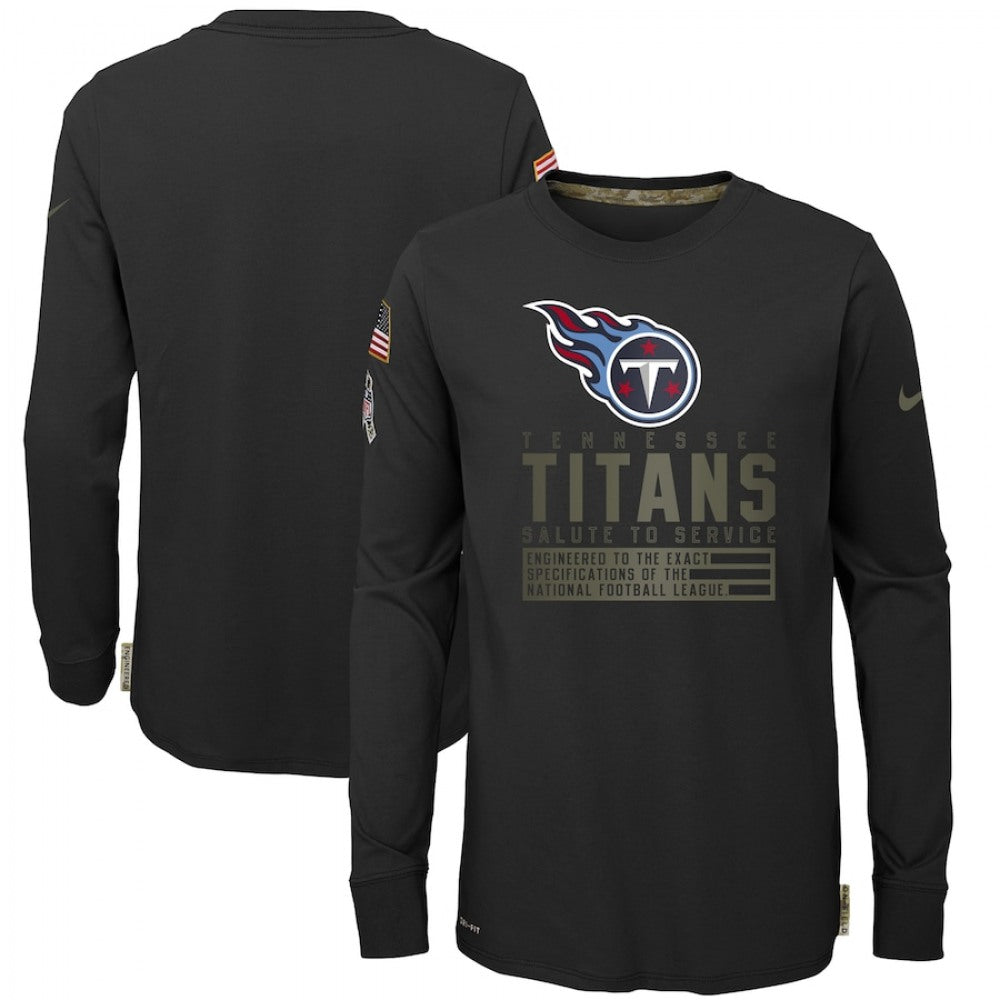 Youth Tennessee Titans 2020 Black Salute To Service Sideline Performance Long Sleeve T-Shirt 