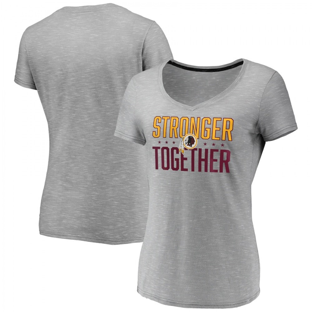 Women's Washington Redskins Gray Stronger Together Space Dye V-Neck T-Shirt(Run Small) 