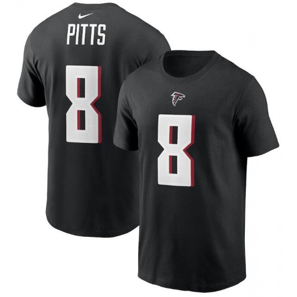 Men's Atlanta Falcons #8 Kyle Pitts 2021 Black NFL Draft First Round Pick Player Name & Number T-Shirt 