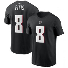 Men's Atlanta Falcons #8 Kyle Pitts 2021 Black NFL Draft First Round Pick Player Name & Number T-Shirt 