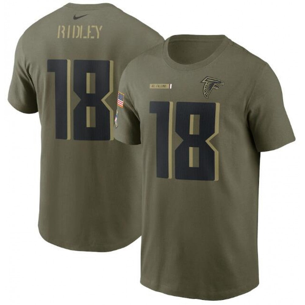 Men's Atlanta Falcons #18 Calvin Ridley 2021 Olive Salute To Service Legend Performance T-Shirt 