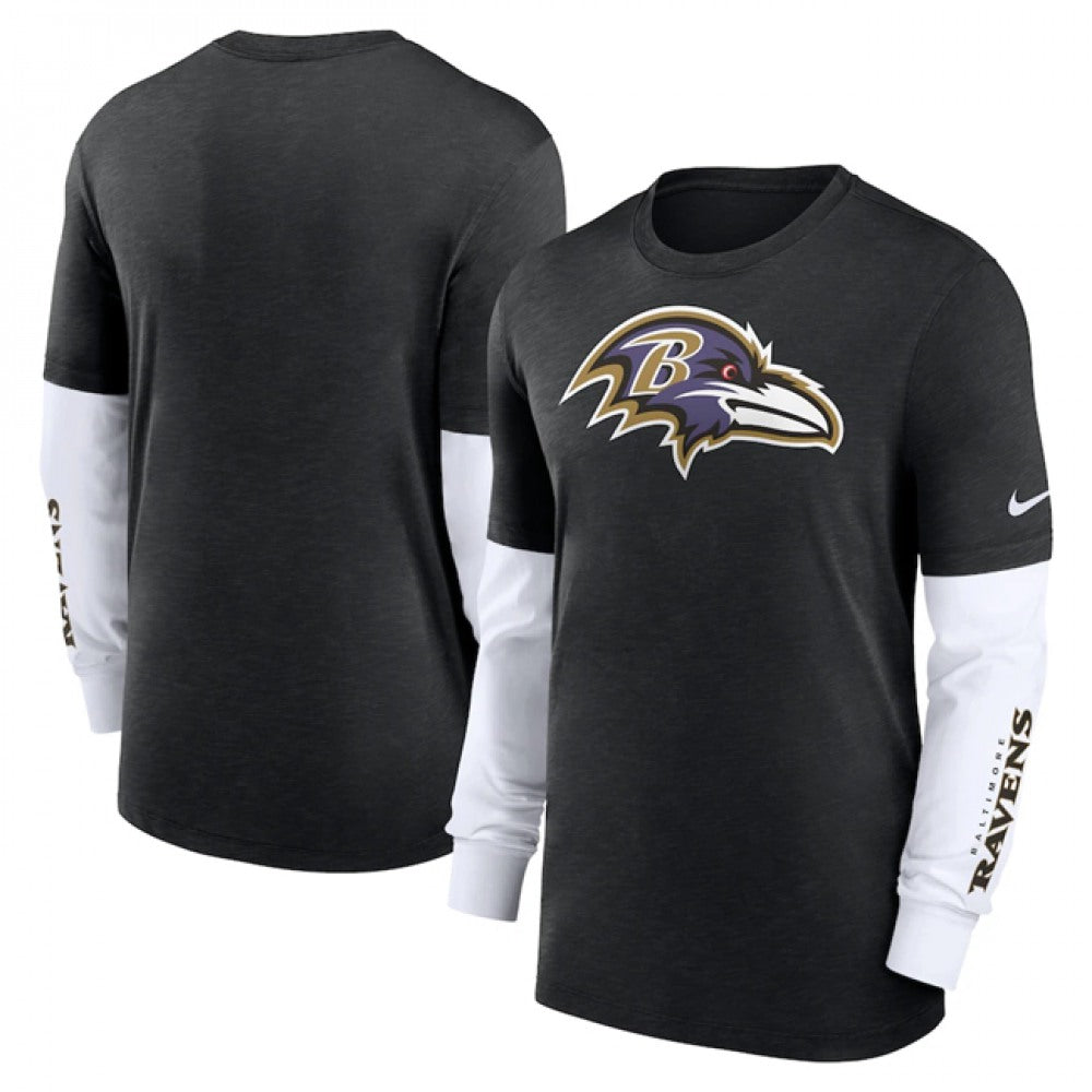 Men's Baltimore Ravens Heather Black Slub Fashion Long Sleeve T-Shirt 