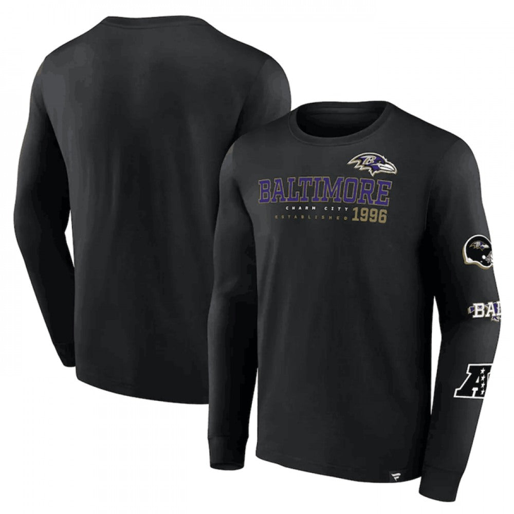 Men's Baltimore Ravens Black High Whip Pitcher Long Sleeve T-Shirt 