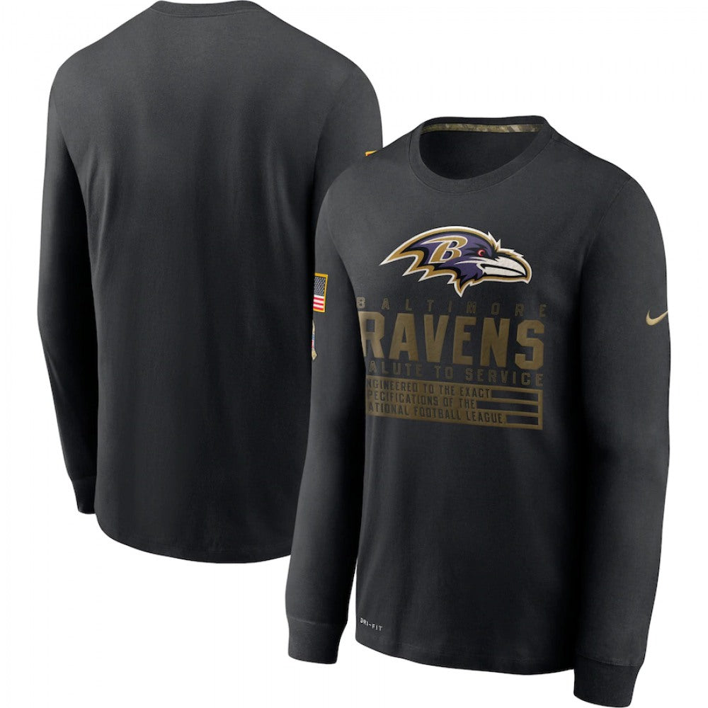 Men's Baltimore Ravens 2020 Black Salute to Service Sideline Performance Long Sleeve T-Shirt 