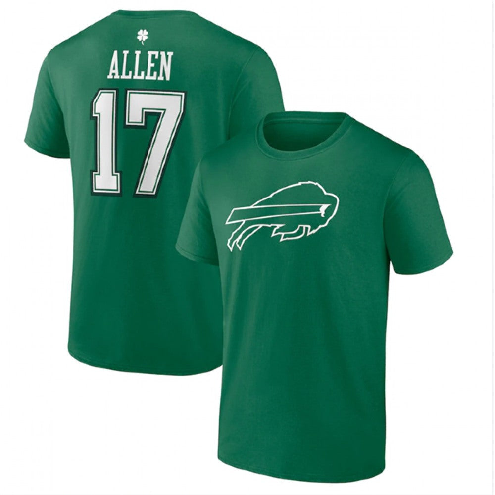 Men's Buffalo Bills #17 Josh Allen Green St. Patrick's Day Icon Player T-Shirt 