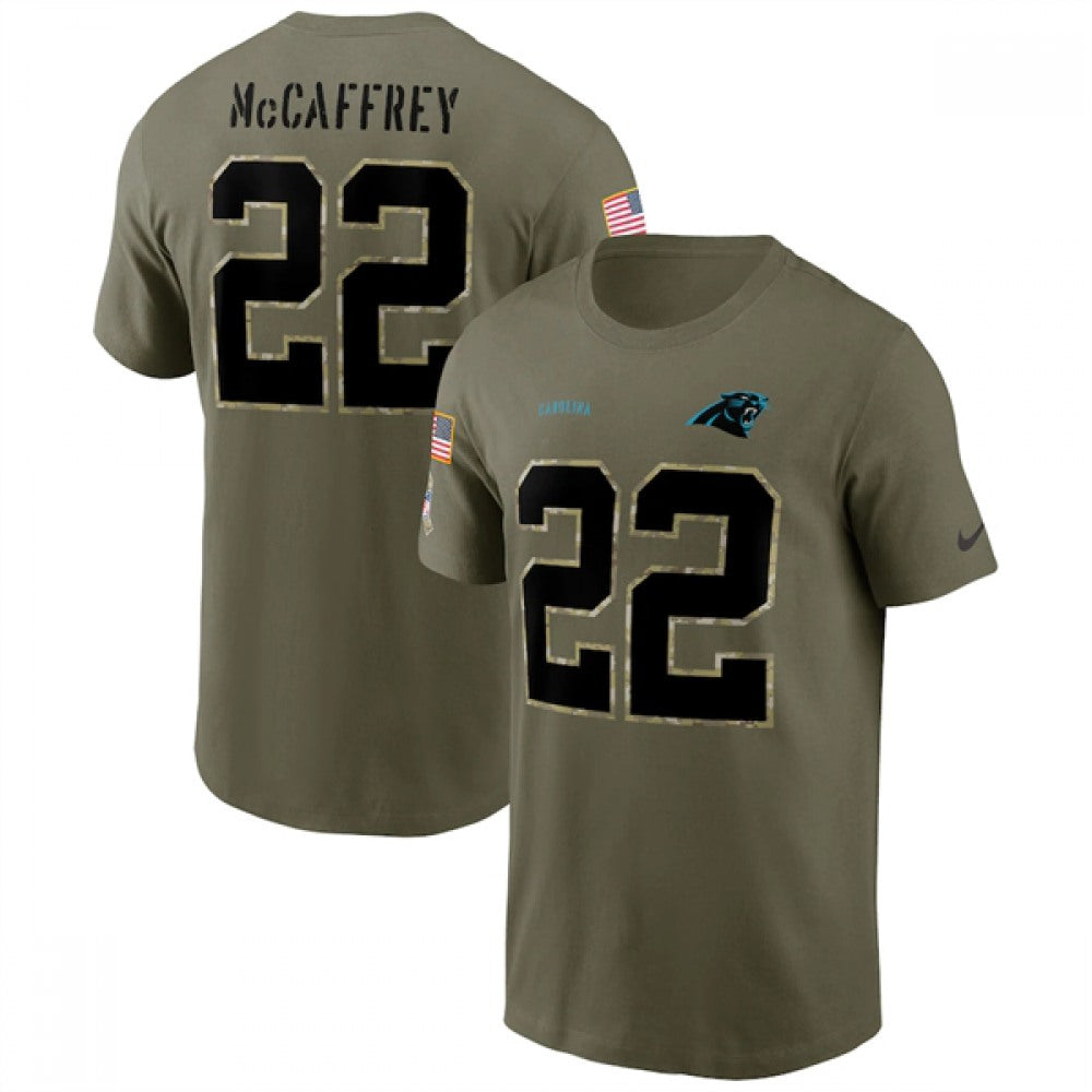 Men's Carolina Panthers #22 Christian McCaffrey 2022 Olive Salute to Service T-Shirt 