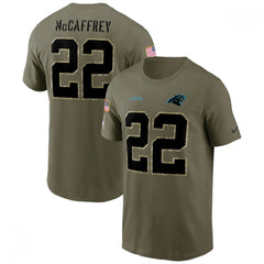 Men's Carolina Panthers #22 Christian McCaffrey 2022 Olive Salute to Service T-Shirt 