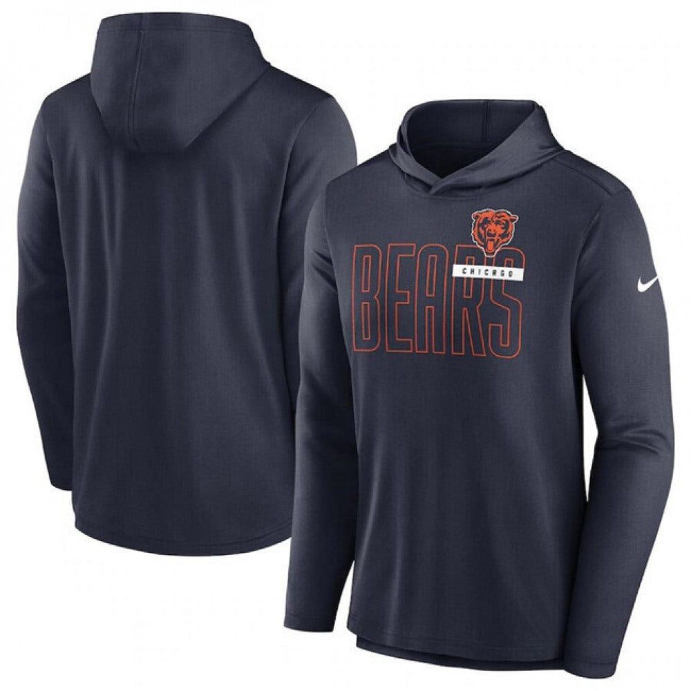 Men's Chicago Bears Navy Lightweight Performance Hoodie Long Sleeve T-Shirt 