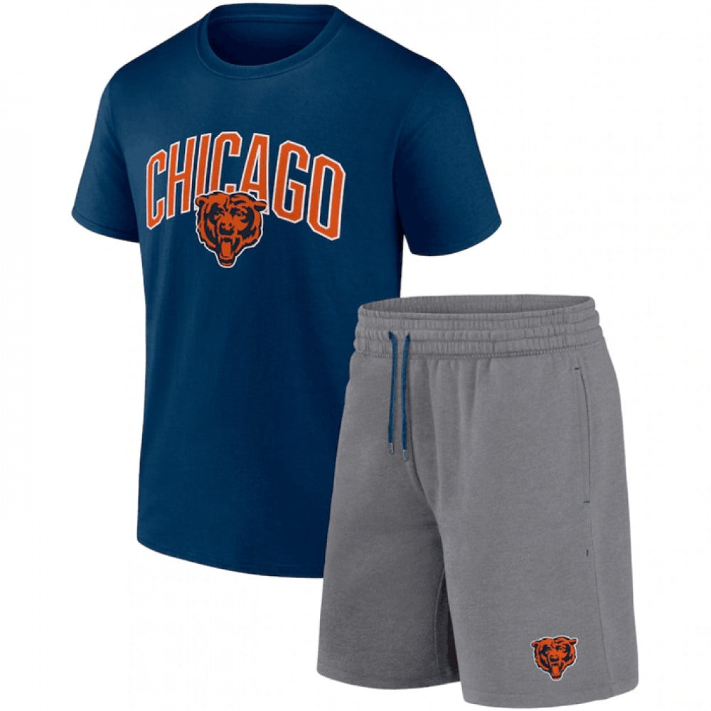 Men's Chicago Bears Navy/Heather Gray Arch T-Shirt & Shorts Combo Set 
