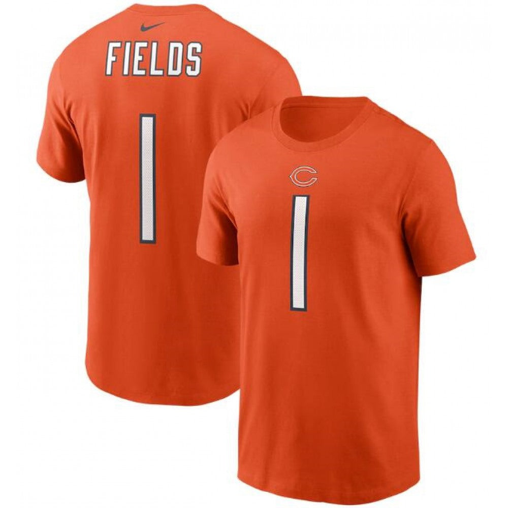Men's Chicago Bears #1 Justin Fields 2021 Orange NFL Draft First Round Pick Player Name & Number T-Shirt 