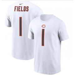 Men's Chicago Bears #1 Justin Fields 2021 White NFL Draft First Round Pick Player Name & Number T-Shirt 