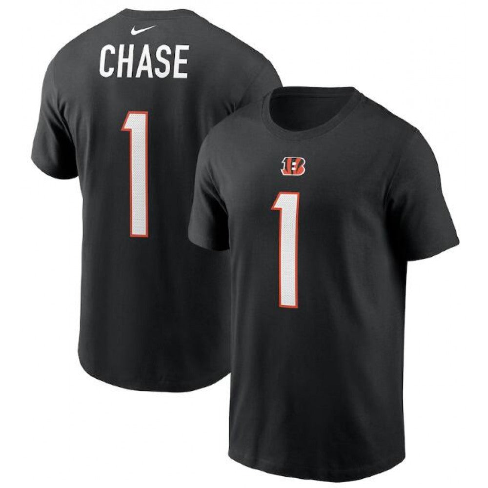 Men's Cincinnati Bengals #1 Ja'Marr Chase 2021 Black NFL Draft First Round Pick Player Name & Number T-Shirt 