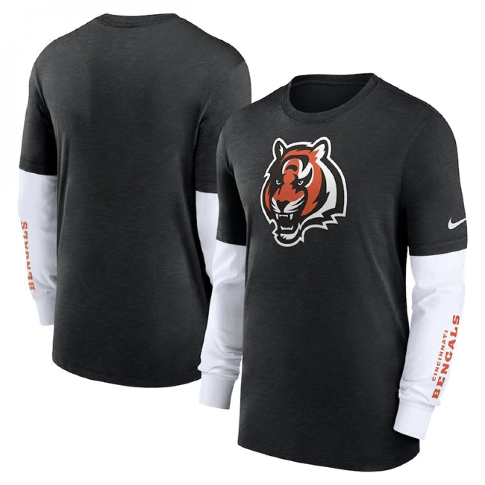 Men's Cincinnati Bengals Heather Black Slub Fashion Long Sleeve T-Shirt 