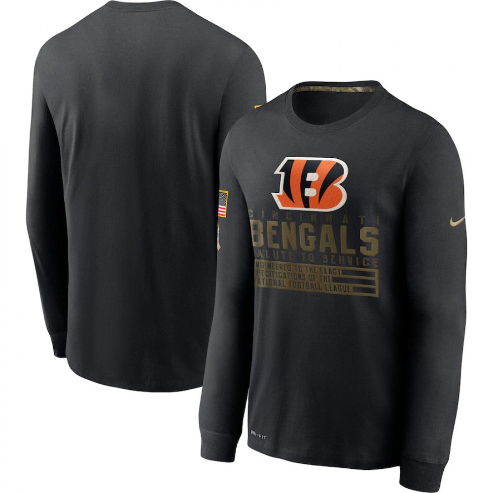 Men's Cincinnati Bengals 2020 Black Salute to Service Sideline Performance Long Sleeve T-Shirt 