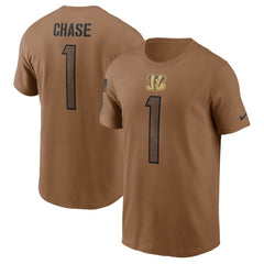 Men's Cincinnati Bengals #1 Ja'Marr Chase 2023 Brown Salute To Service Name & Number T-Shirt 