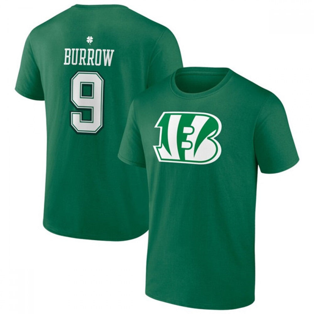 Men's Cincinnati Bengals #9 Joe Burrow Green St. Patrick's Day Icon Player T-Shirt 