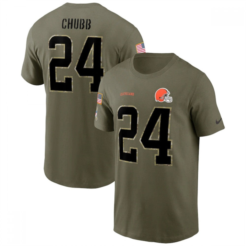 Men's Cleveland Browns #24 Nick Chubb 2022 Olive Salute to Service T-Shirt 