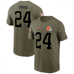 Men's Cleveland Browns #24 Nick Chubb 2022 Olive Salute to Service T-Shirt 