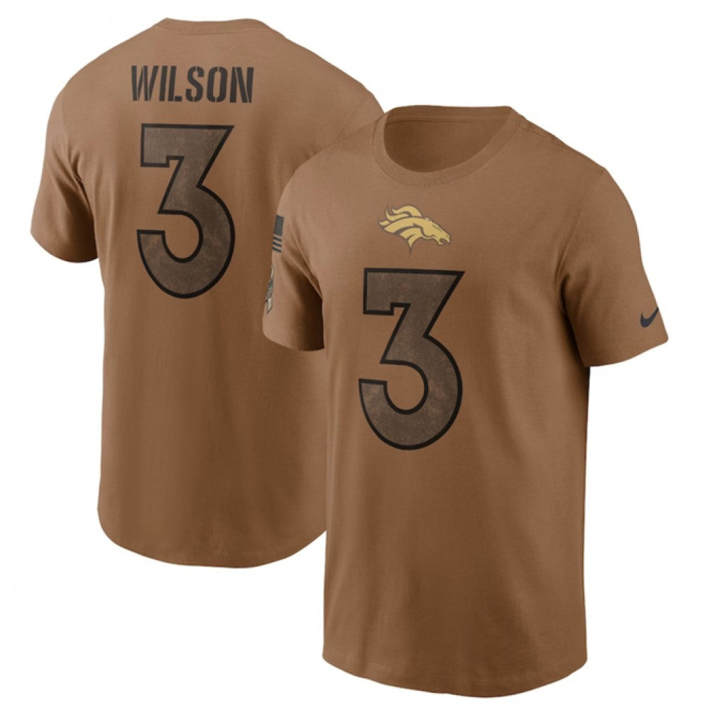 Men's Denver Broncos #3 Russell Wilson 2023 Brown Salute To Service Name & Number T-Shirt 