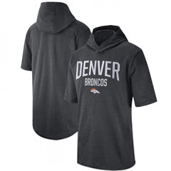 Men's Denver Broncos Heathered Charcoal Sideline Training Hoodie Performance T-Shirt 