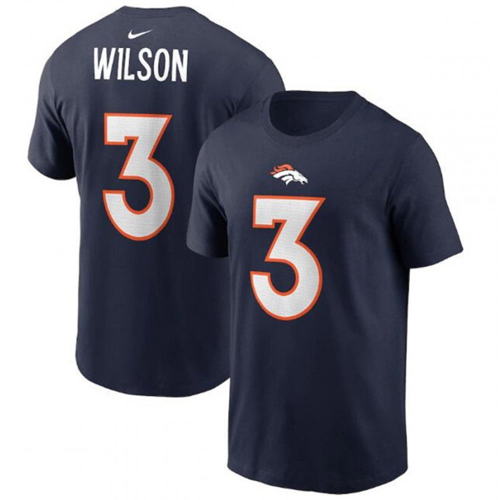 Men's Denver Broncos #3 Russell Wilson 2022 Navy Name & Number T-Shirt 
