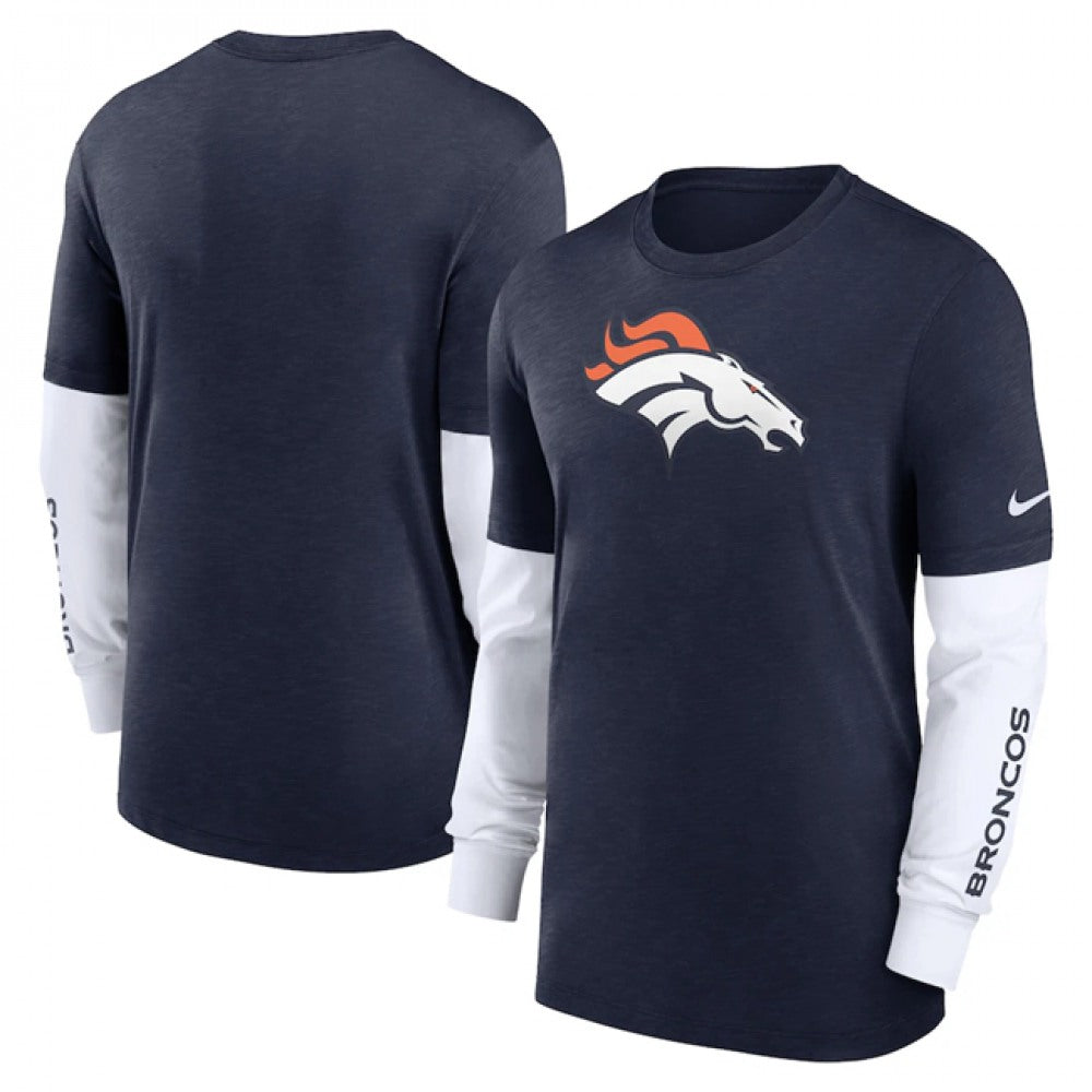 Men's Denver Broncos Heather Navy Slub Fashion Long Sleeve T-Shirt 