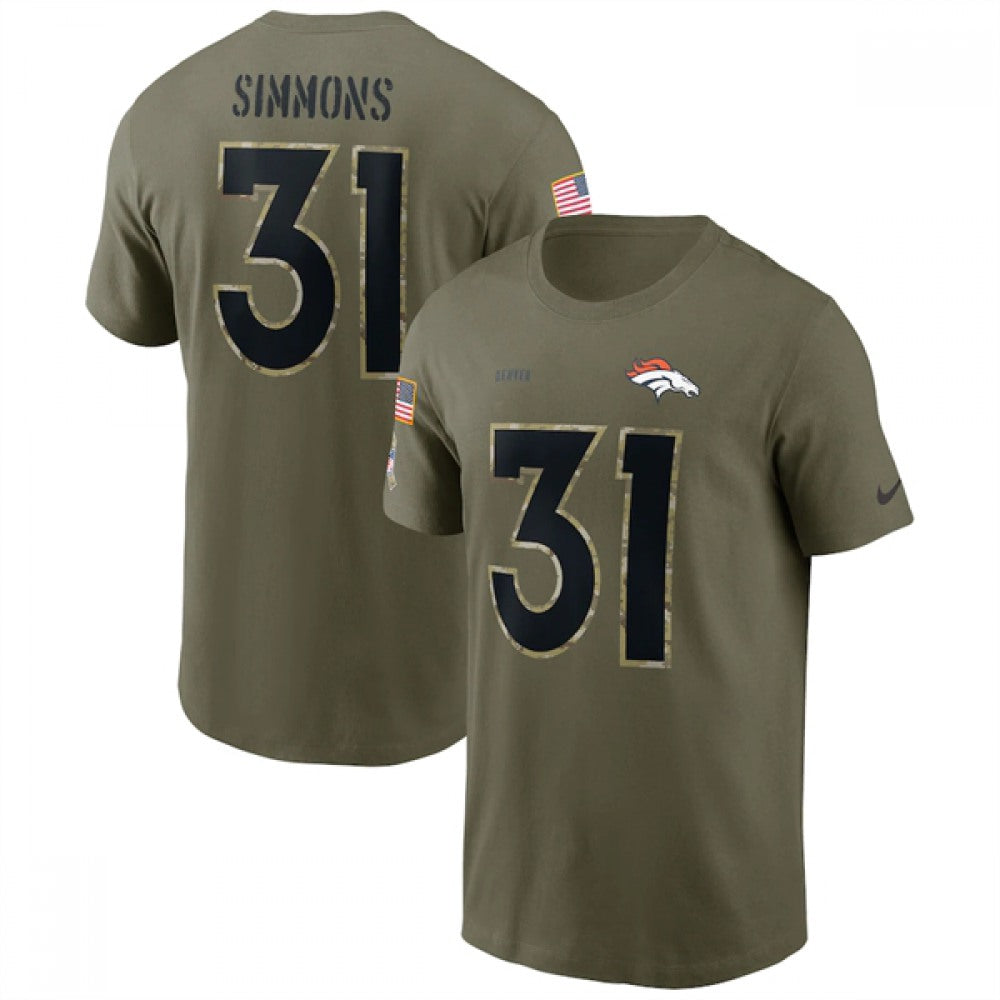 Men's Denver Broncos #31 Justin Simmons 2022 Olive Salute to Service T-Shirt 