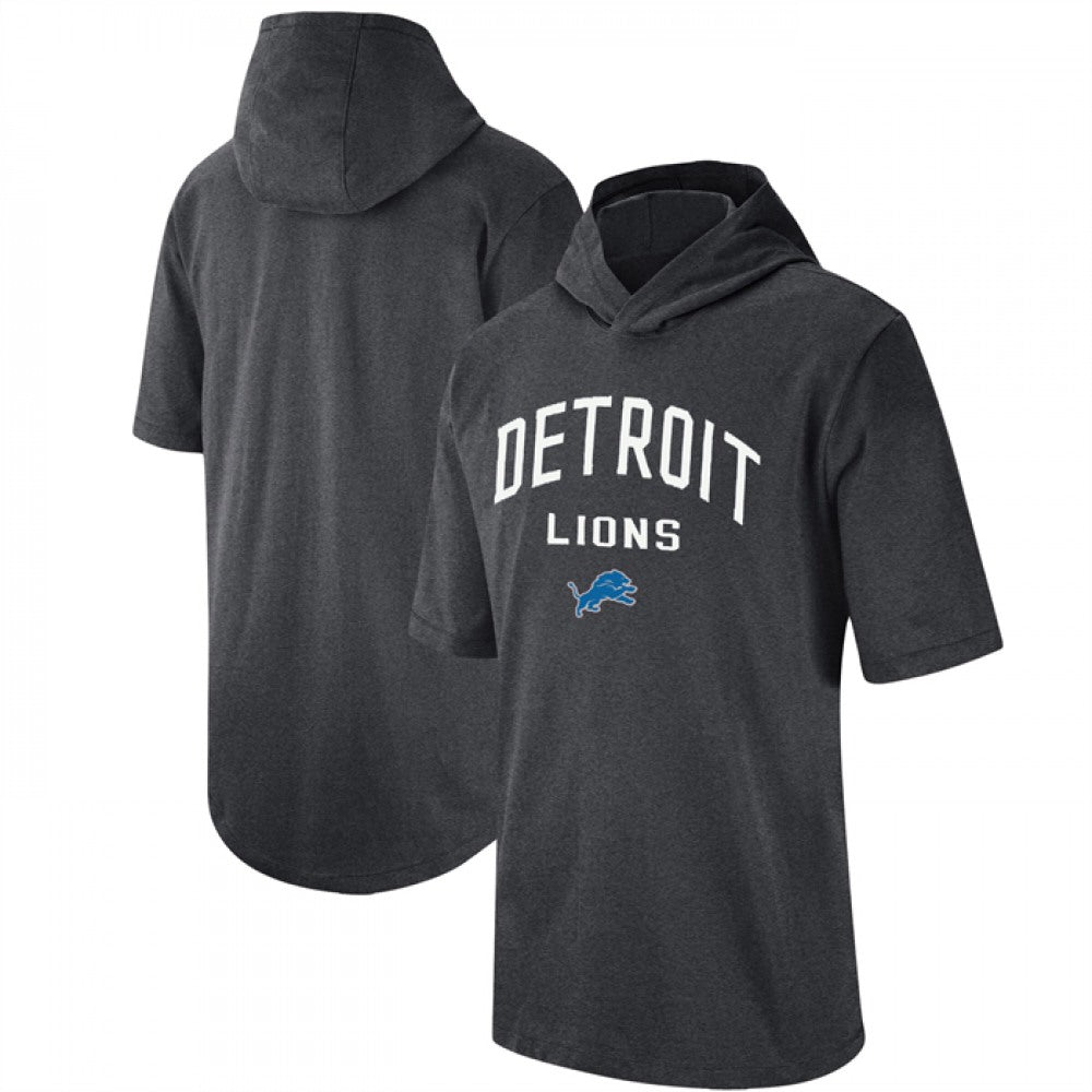 Men's Detroit Lions Heathered Charcoal Sideline Training Hoodie Performance T-Shirt 