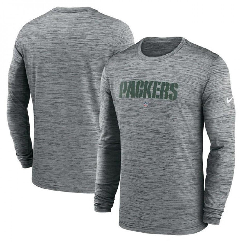 Men's Green Bay Packers Heather Gray Sideline Team Velocity Performance Long Sleeve T-Shirt 