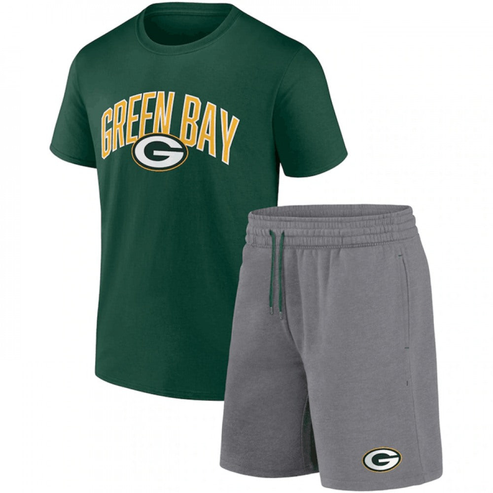 Men's Green Bay Packers Green/Heather Gray Arch T-Shirt & Shorts Combo Set 