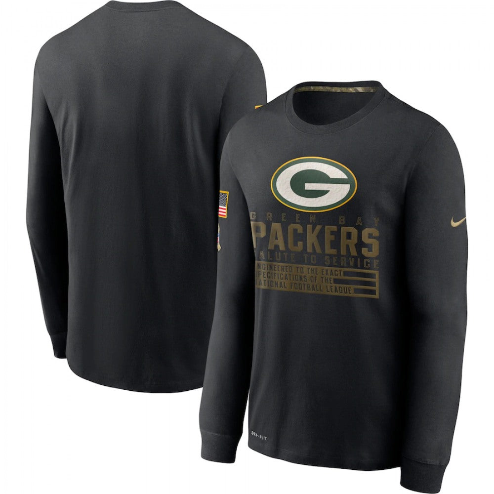 Men's Green Bay Packers 2020 Black Salute to Service Sideline Performance Long Sleeve T-Shirt 