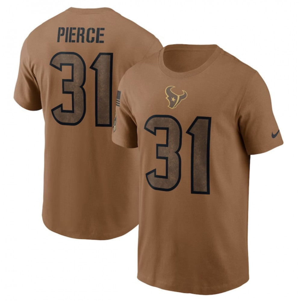 Men's Houston Texans #31 Dameon Pierce 2023 Brown Salute To Service Name & Number T-Shirt 
