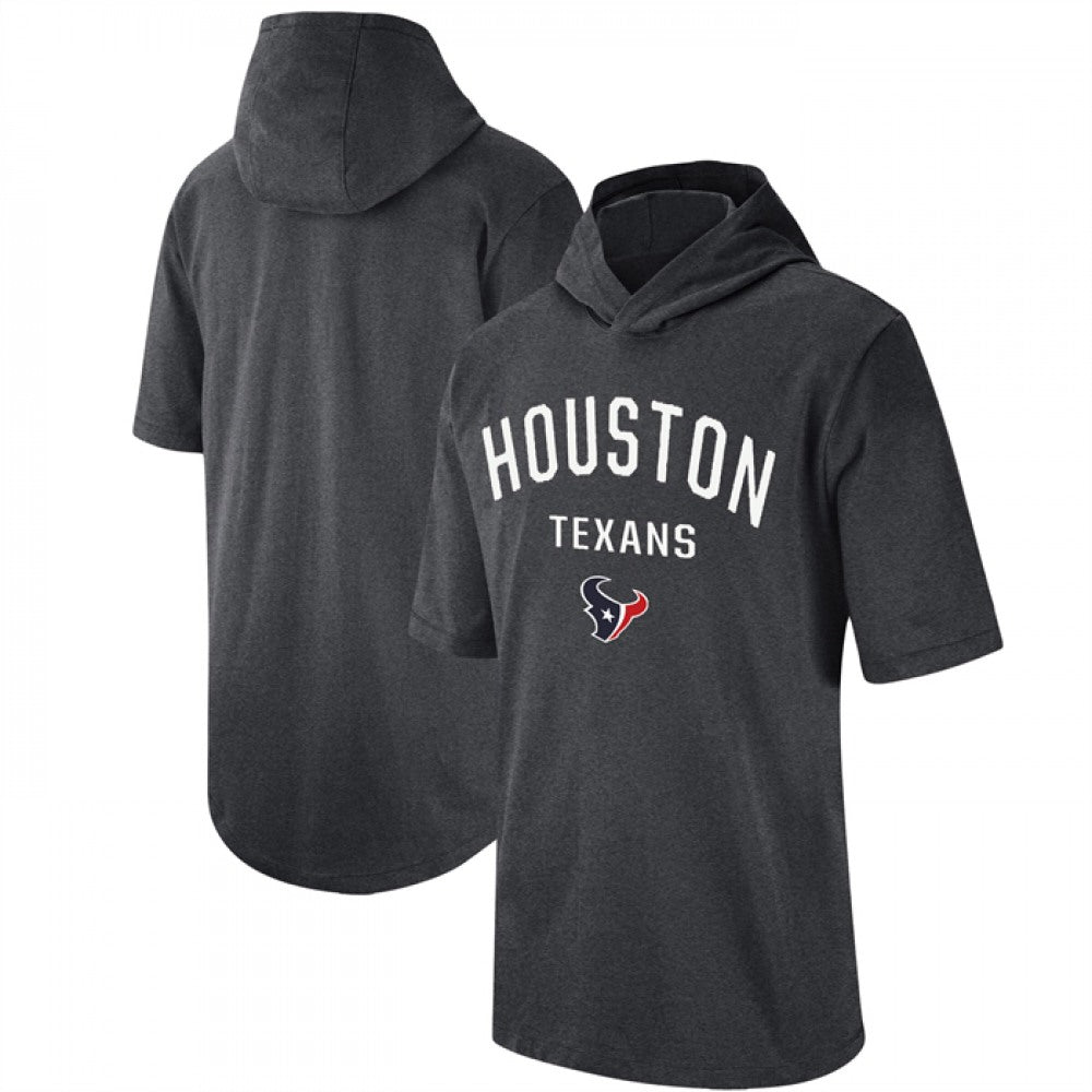 Men's Houston Texans Heathered Charcoal Sideline Training Hoodie Performance T-Shirt 
