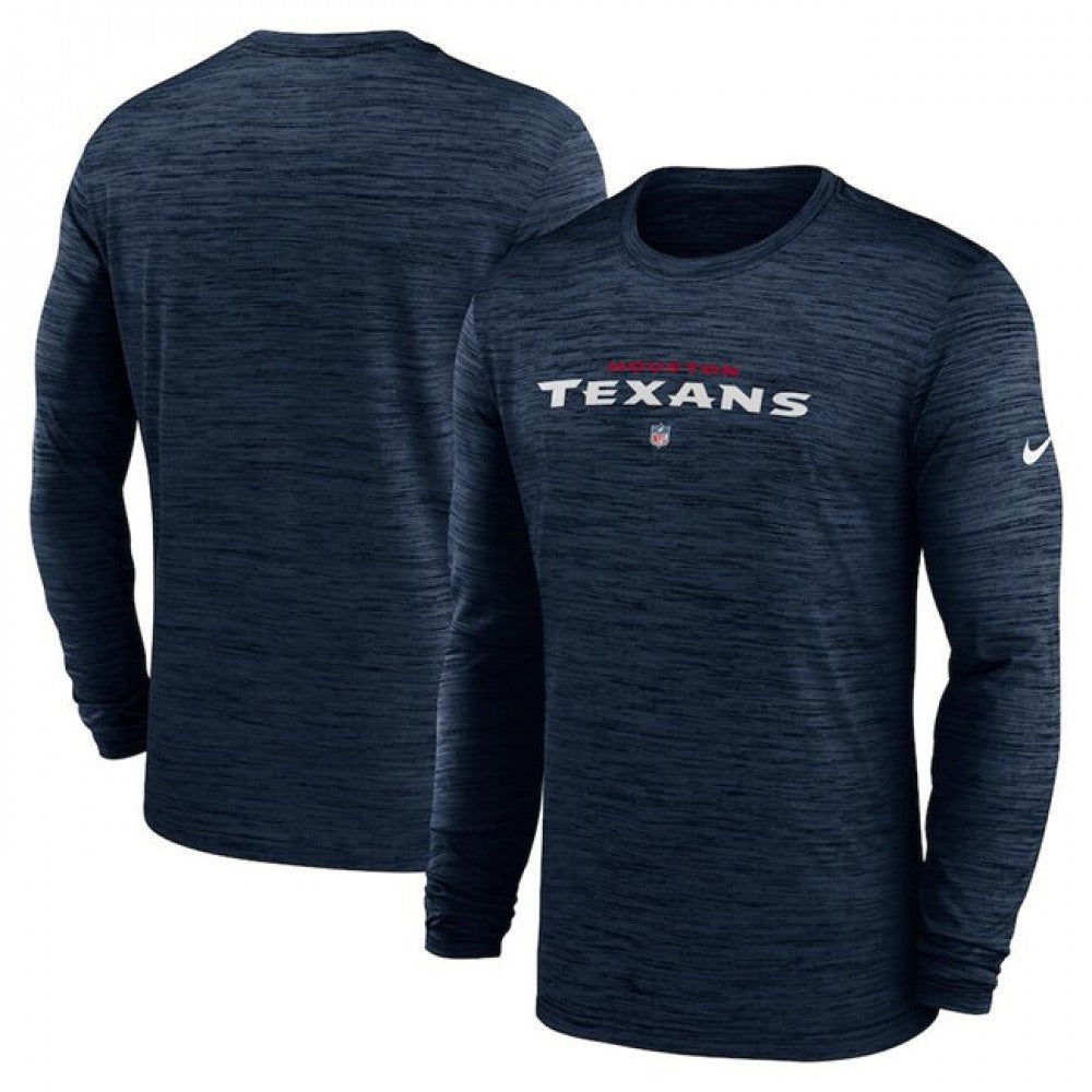 Men's Houston Texans Navy Sideline Team Velocity Performance Long Sleeve T-Shirt 