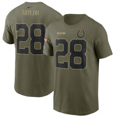 Men's Indianapolis Colts #28 Jonathan Taylor 2021 Olive Salute To Service Legend Performance T-Shirt 