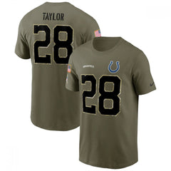 Men's Indianapolis Colts #28 Jonathan Taylor 2022 Olive Salute to Service T-Shirt 