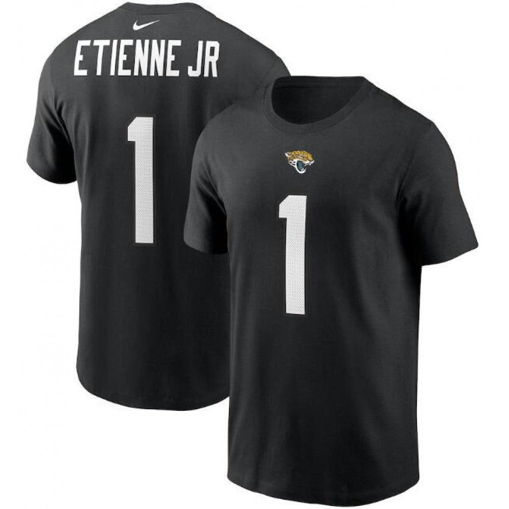 Men's Jacksonville Jaguars #1 Travis Etienne JR 2021 Black NFL Draft First Round Pick Player Name & Number T-Shirt 