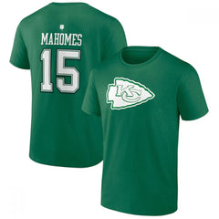 Men's Kansas City Chiefs #15 Patrick Mahomes Green St. Patrick's Day Icon Player T-Shirt 