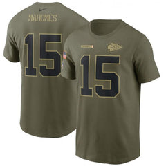 Men's Kansas City Chiefs #15 Patrick Mahomes 2021 Olive Salute To Service Legend Performance T-Shirt 