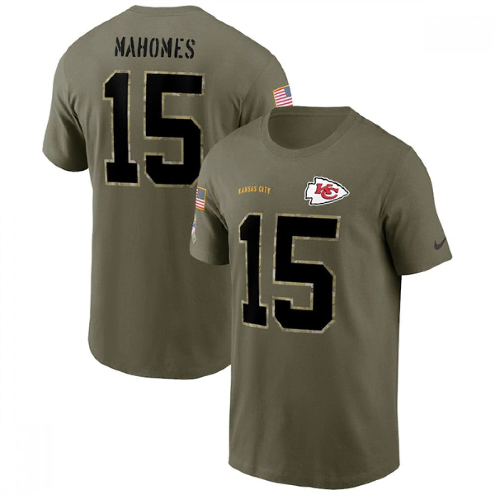 Men's Kansas City Chiefs #15 Patrick Mahomes 2022 Olive Salute to Service T-Shirt 