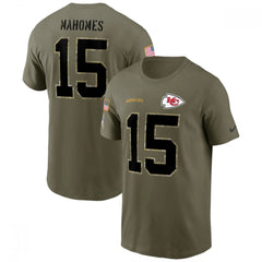 Men's Kansas City Chiefs #15 Patrick Mahomes 2022 Olive Salute to Service T-Shirt 