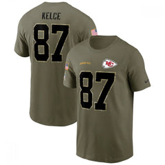 Men's Kansas City Chiefs #87 Travis Kelce 2022 Olive Salute to Service T-Shirt 